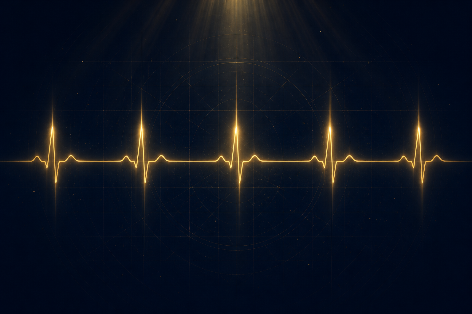 Golden pulse line suggesting rhythm and attention across a deep navy field